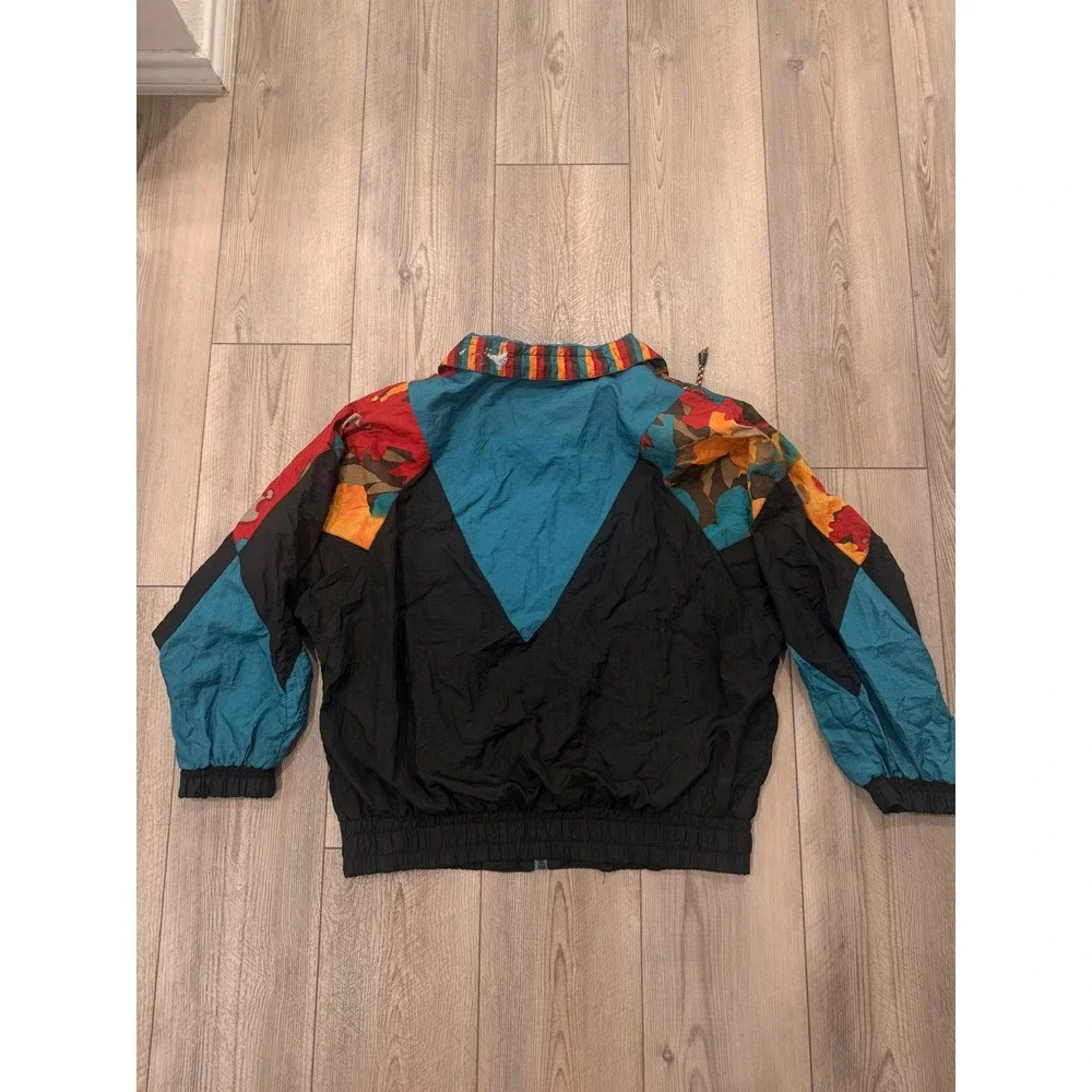 Vintage River Edge Sport Windbreaker Jacket Colorblock‎ Camo Teal Black PL